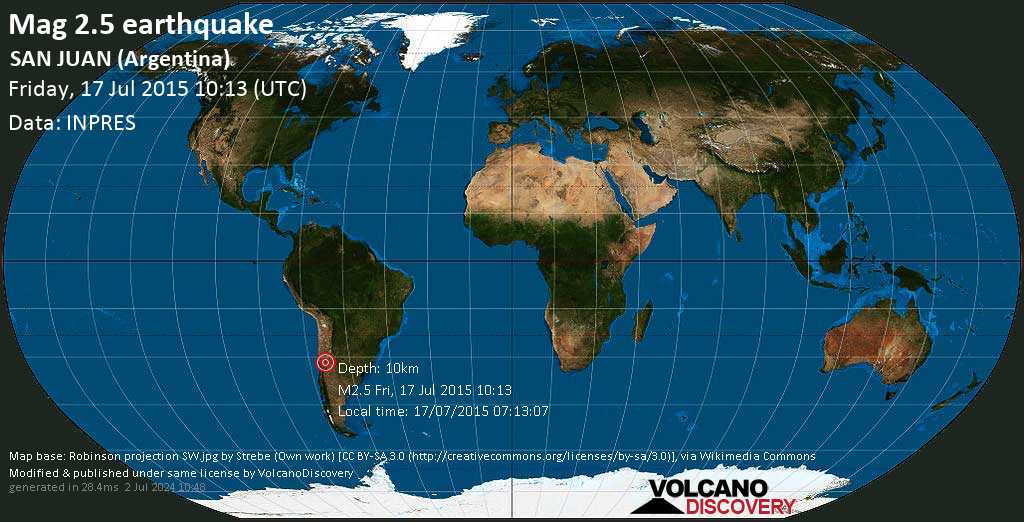 Informe Terremoto Terremoto Magnitud 2 5 Viernes 17 Julio 2015 10 13 Utc San Juan Argentina Volcanodiscovery