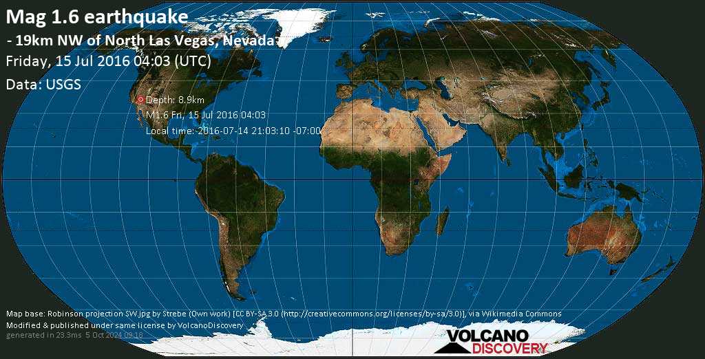 Info Tremblement De Terre M1 6 Earthquake On Vendredi 15 Juillet 16 04 03 Utc 19km Nw Of North Las Vegas Nevada Volcanodiscovery