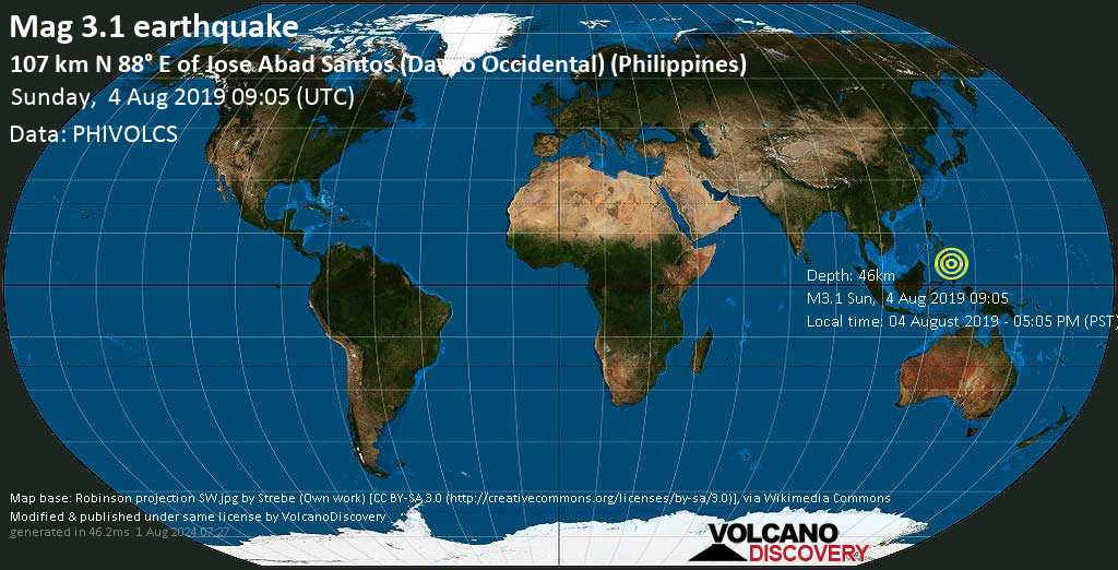 Earthquake info : M3.1 earthquake on Sunday, 4 August 2019 ...