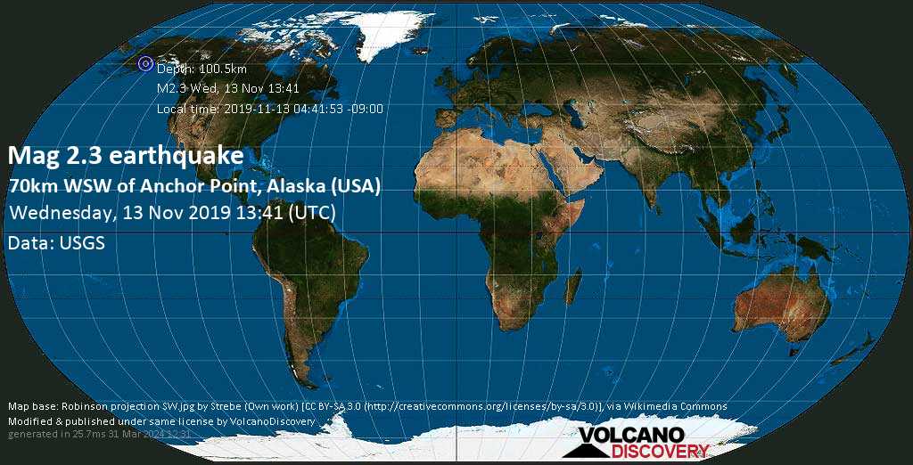 M 2 3 Quake 70km Wsw Of Anchor Point Alaska Usa On Wed 13 Nov