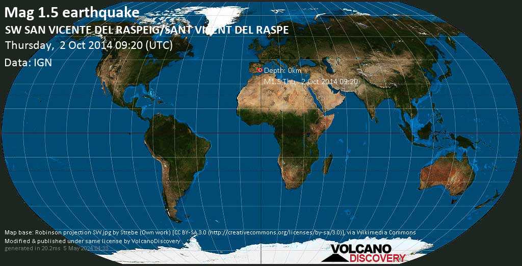 Earthquake Info M1 5 Earthquake On Thursday 2 October 2014 09 20 Utc Sw San Vicente Del Raspeig Sant Vicent Del Raspe Volcanodiscovery