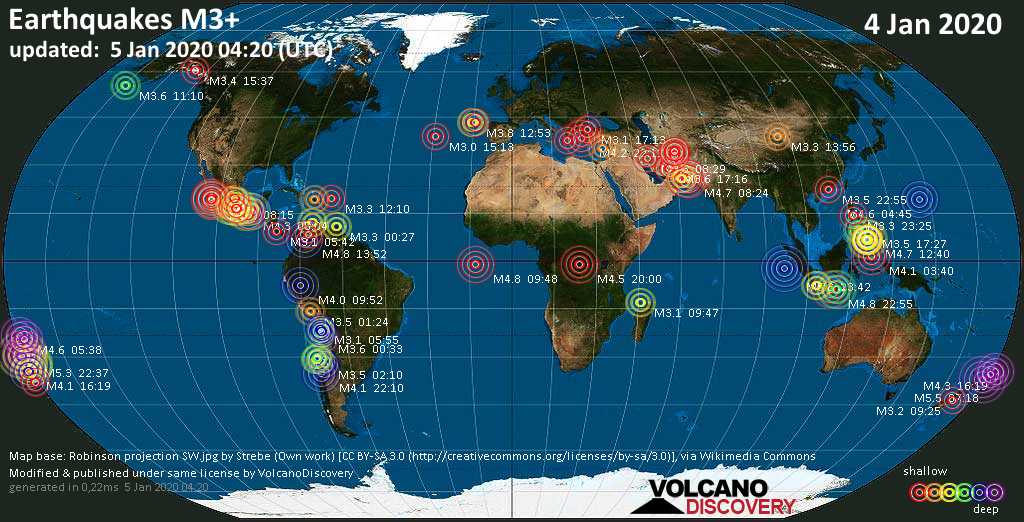 Earthquake Report World Wide For Saturday 4 January 2020