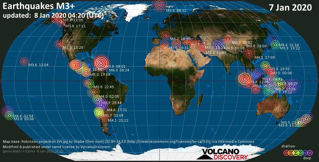 Earthquake Report World Wide For Tuesday 7 January 2020