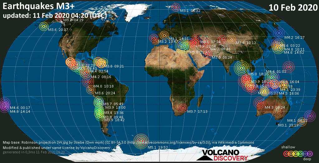 Earthquake Report World Wide For Monday 10 February 2020
