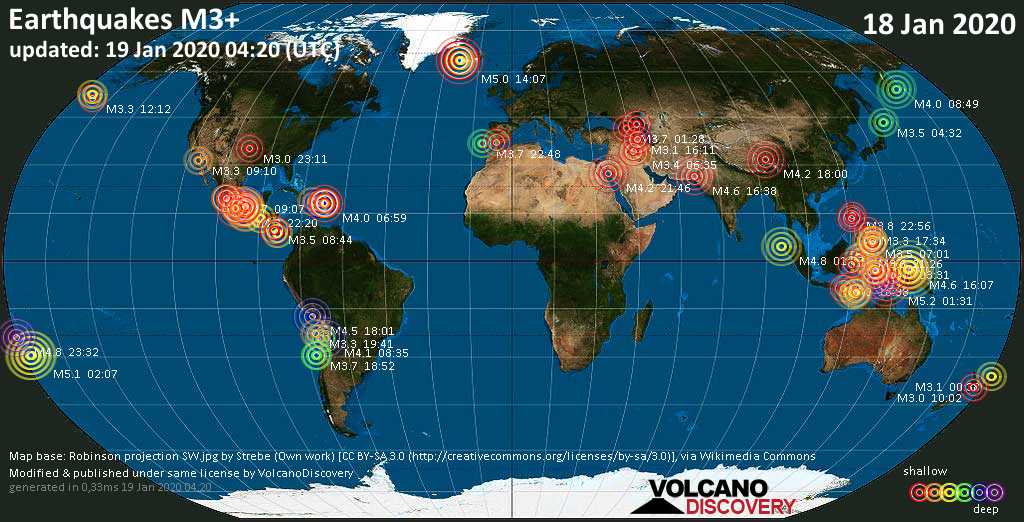 Earthquake report world-wide for Saturday, 18 January 2020 ...