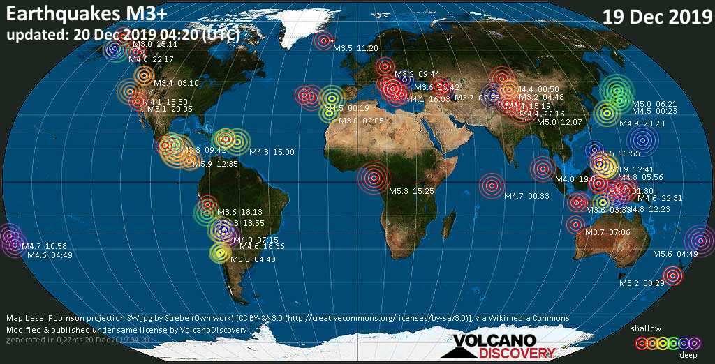 Earthquake Report World Wide For Thursday 19 December