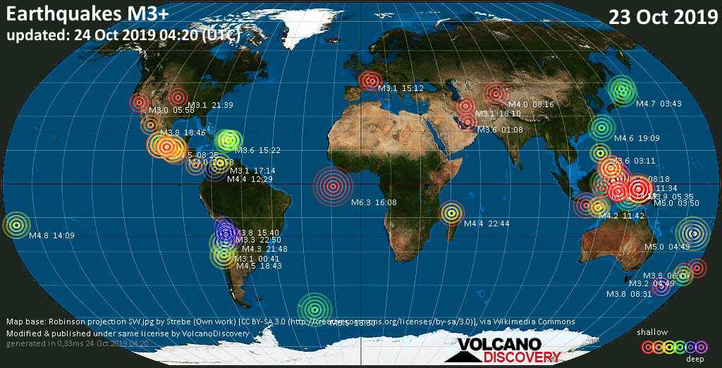Earthquake Report World Wide For Wednesday 23 October