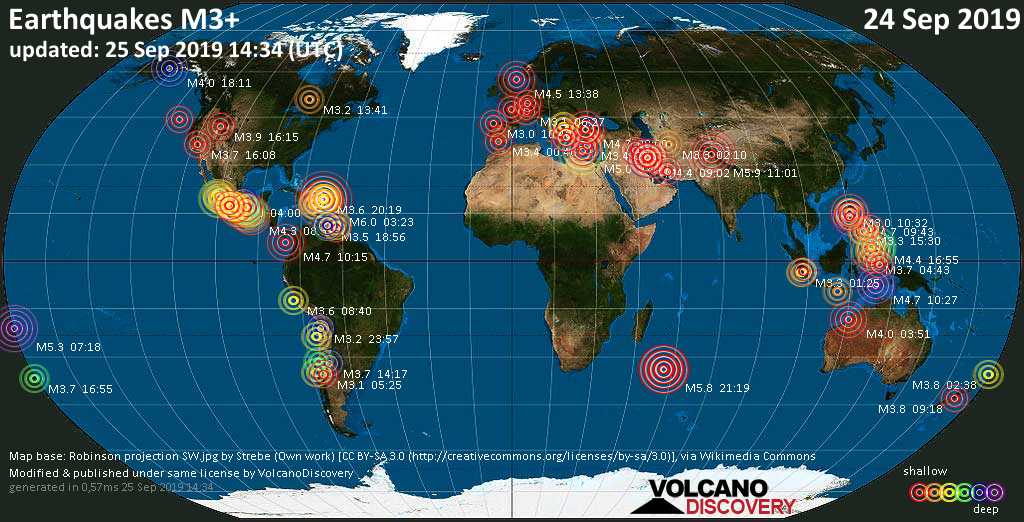 Earthquake Report World Wide For Tuesday 24 September